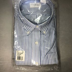 Van Huesen for Her. Blue Button down Pinstripe Lng.Sleeve Oxford. XL NEW,w/tags.